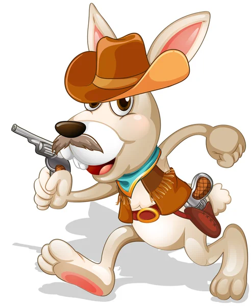 Ein Kaninchen, das mit einer Waffe rennt — Stockvektor