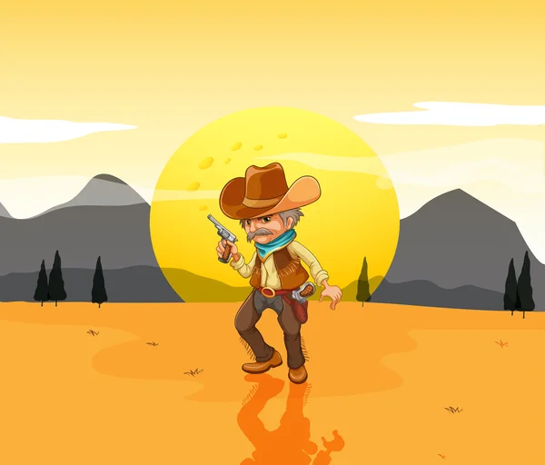 Um deserto com um cowboy armado — Vetor de Stock