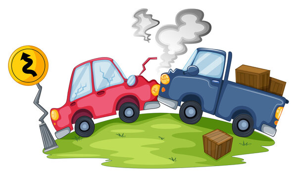 A car accident near the yellow signage