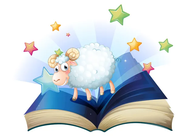 Ένα ανοιχτό βιβλίο με μια εικόνα του ένα πρόβατο — Διανυσματικό Αρχείο