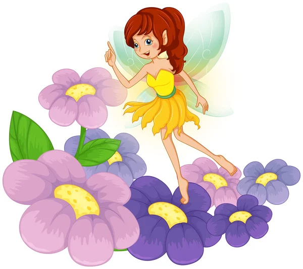 A fairy at the garden with fresh flowers — Stock Vector