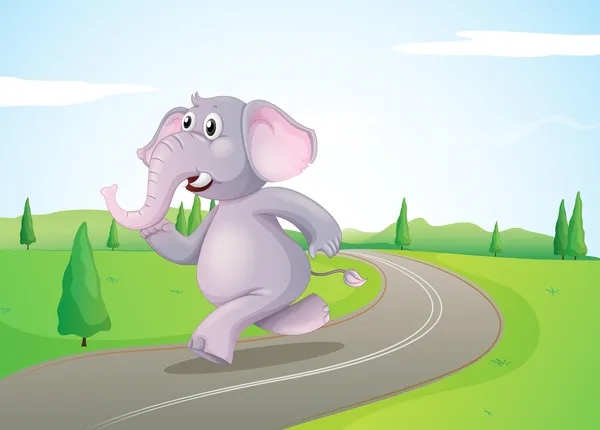 An elephant running at the road — Stock Vector