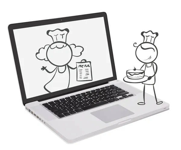 Laptopa z obrazem kucharzy — Wektor stockowy