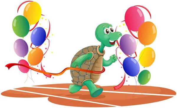 En sköldpadda som kör med färgglada ballonger Stockvektor