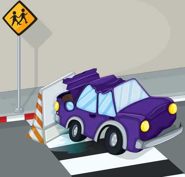 A violet car having an accident at the road Royalty Free Stock Vectors