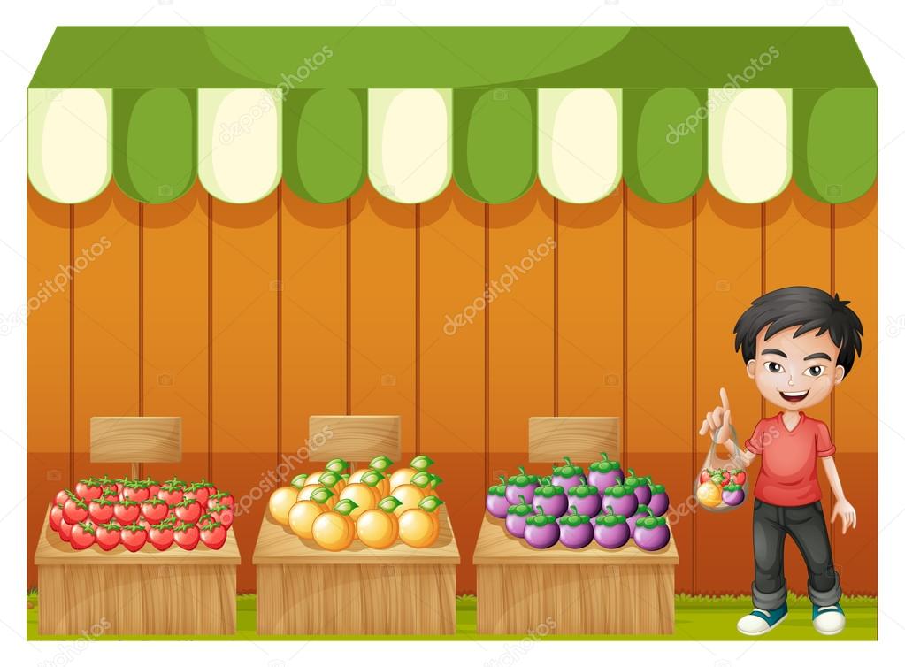 A fruit shop with a young boy wearing a red shirt Stock Vector Image by  ©interactimages #26545117