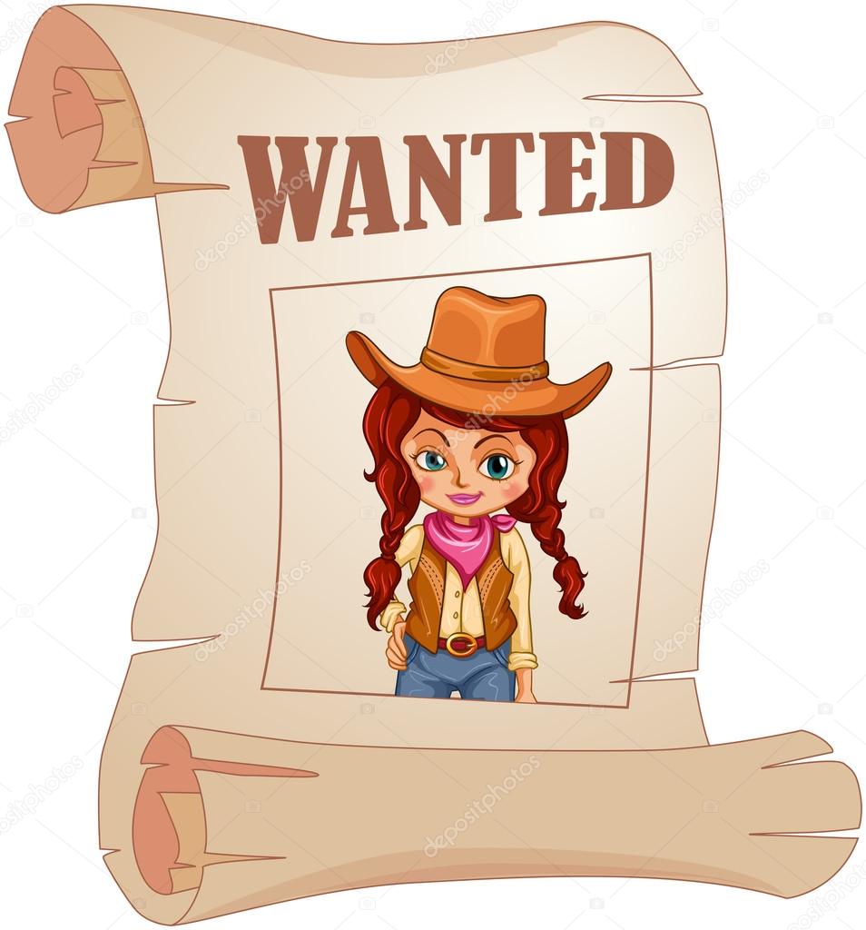 A poster of a wanted cowgirl