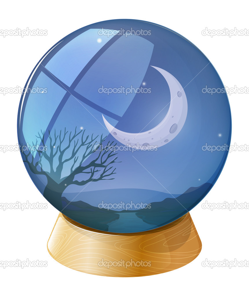 A crystal ball with a moon