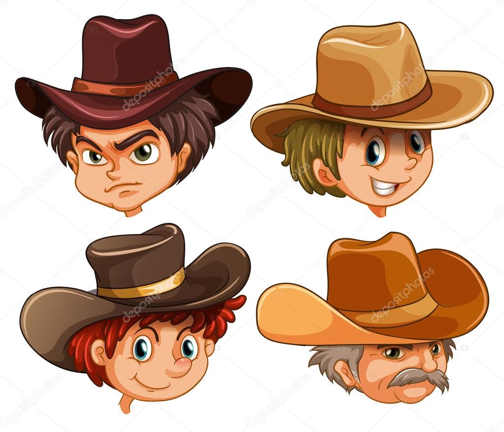 Different faces of four cowboys