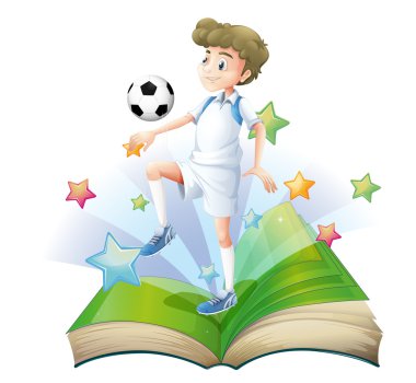 bir kitap ile bir erkek futbol oyuncusu