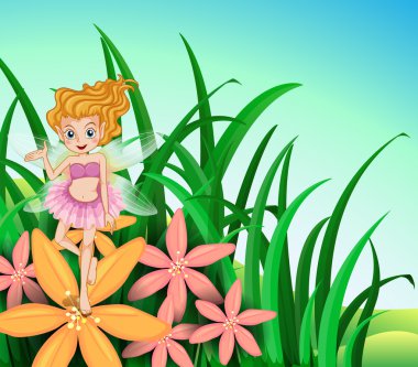 pembe elbise ile sevimli bir peri bir Bahçe