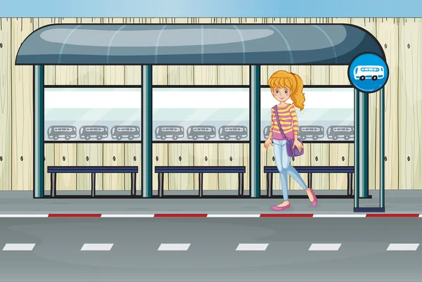 Девушка на автобусной остановке — стоковый вектор
