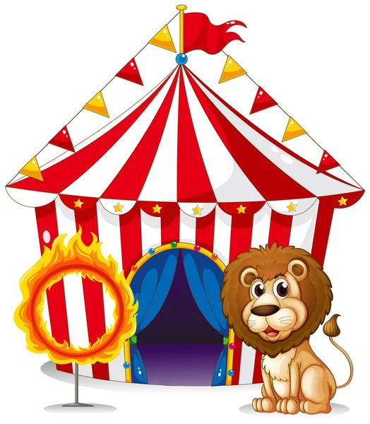 A lion and a ring of fire at the carnival — Stock Vector
