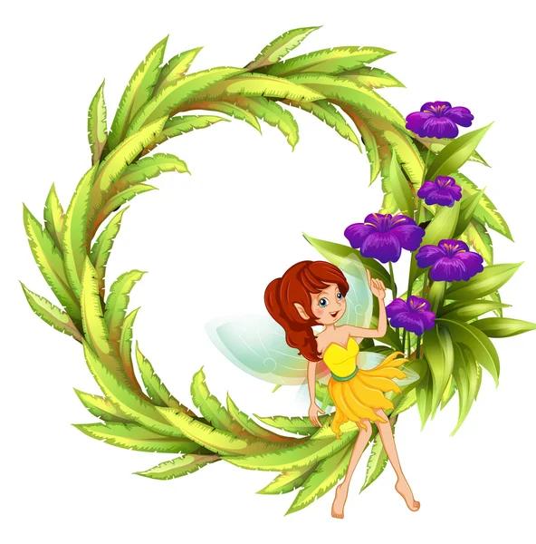 A round border with a fairy and violet flowers — Stock Vector