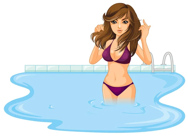 Una chica en la piscina — Vector de stock