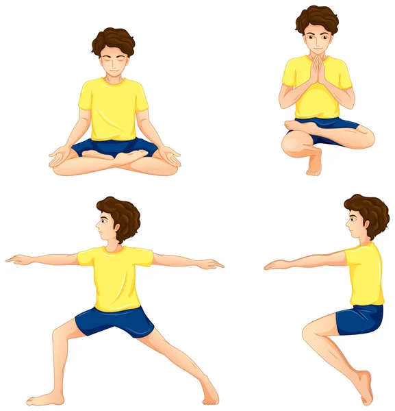 A man performing the different yoga positions — Stock Vector