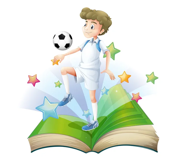 Un livre avec un joueur de football masculin — Image vectorielle