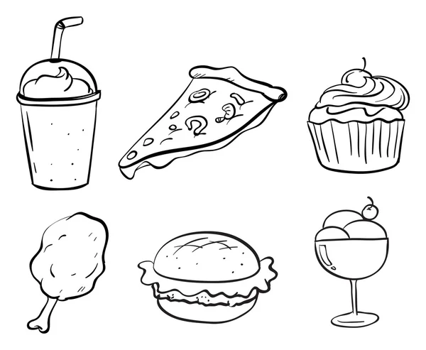 Desenhos de doodle dos diferentes alimentos — Vetor de Stock