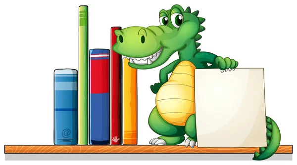 A crocodile above the shelf holding an empty signboard — Stock Vector