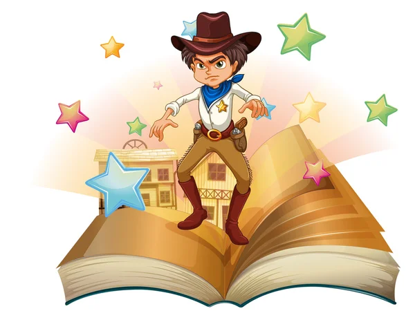 Un libro con un cowboy e stelle — Vettoriale Stock