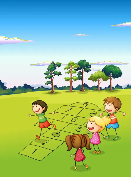 Niños jugando en el campo — Vector de stock