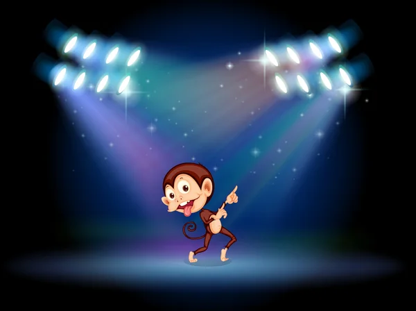 A playful monkey dancing in the middle of the stage — Stock Vector