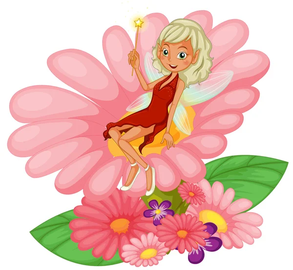 A fairy sitting on a pink flower — Stock Vector