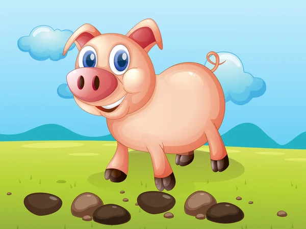 石头附近微笑的猪 — 图库矢量图片