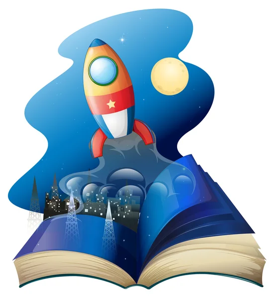 Un livre avec une fusée — Image vectorielle