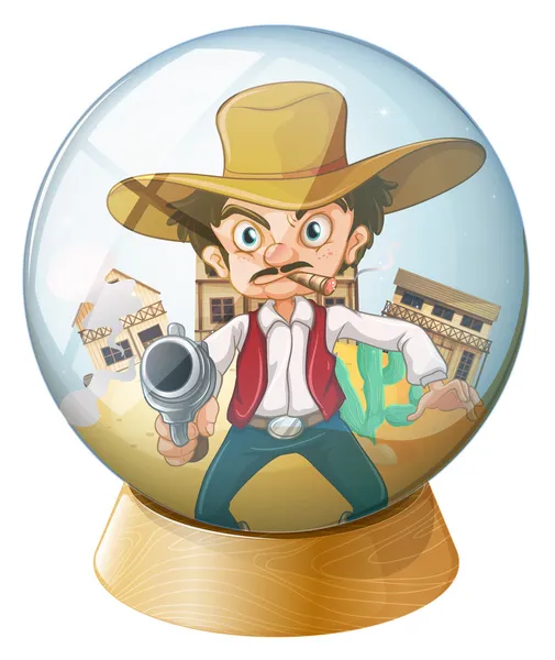 A cowboy holding a gun inside the crystal ball — Stock Vector