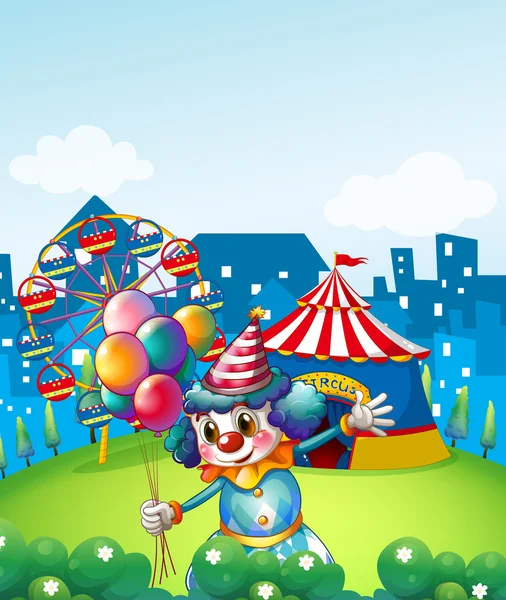 Un payaso en el carnaval con globos — Vector de stock