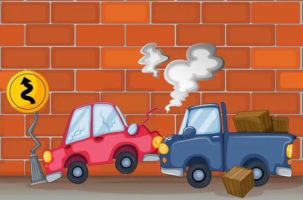 A car accident near the wall Stock Illustration