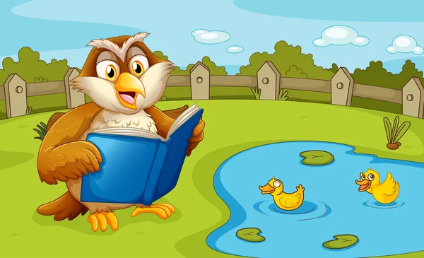 Sova čtení u rybníka — Stockový vektor