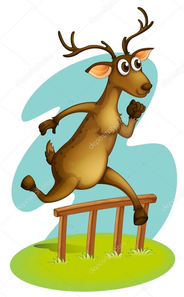 A deer jumping on the fence