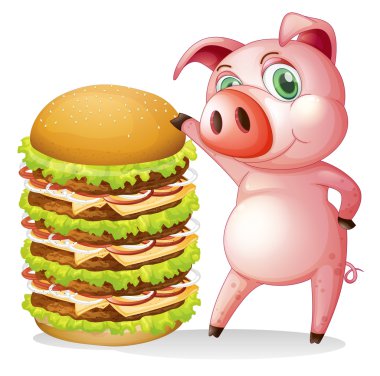 şişman bir domuz yanında dev hamburger
