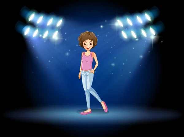 Una chica actuando en medio del escenario — Vector de stock