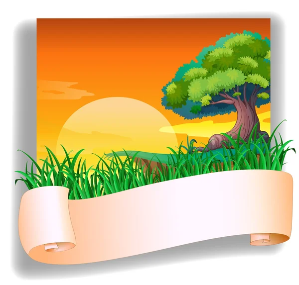 Un champ avec une vue coucher de soleil et un gabarit vide — Image vectorielle