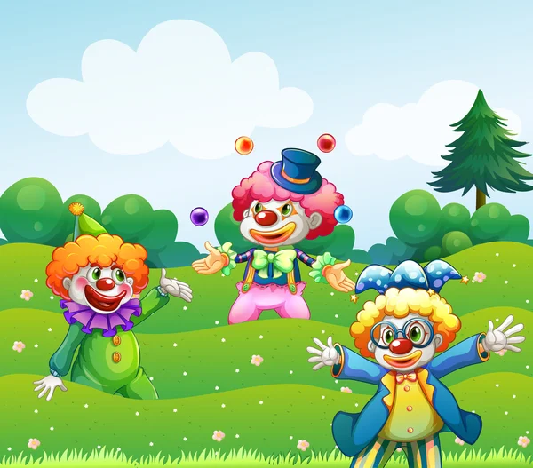 Три клоуни в саду — стоковий вектор