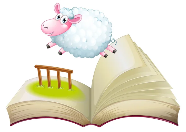 En bok med ett får hoppar — Stock vektor