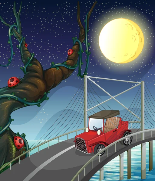 Köprüden geçerken bir eski model araba — Stok Vektör