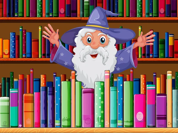 A wizard inside the library — Stock Vector
