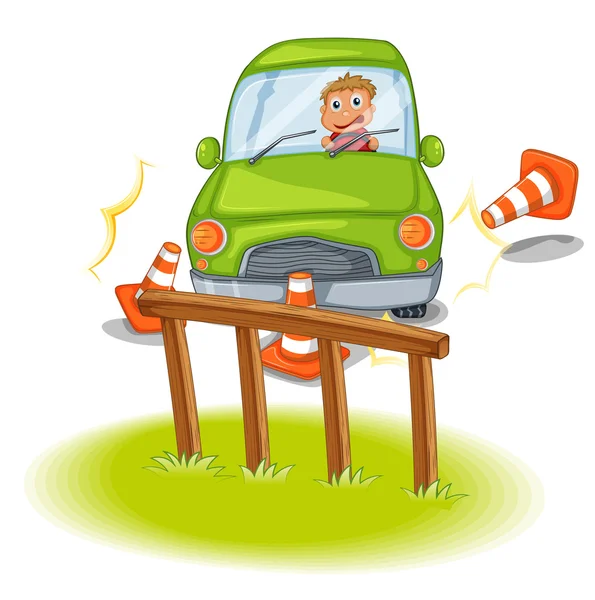 A reckless driver bumping the traffic cones — Stock Vector
