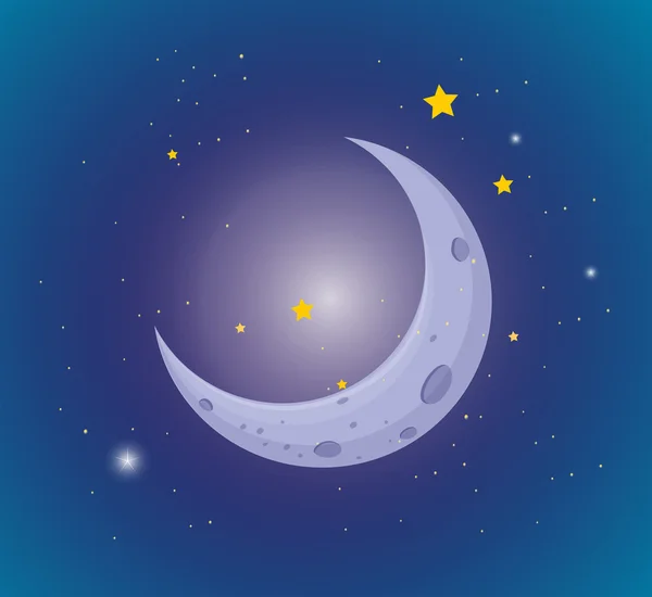 Luna y estrellas en el cielo — Vector de stock