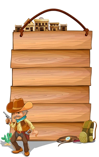 Leere Holzplanken mit einem Cowboy — Stockvektor