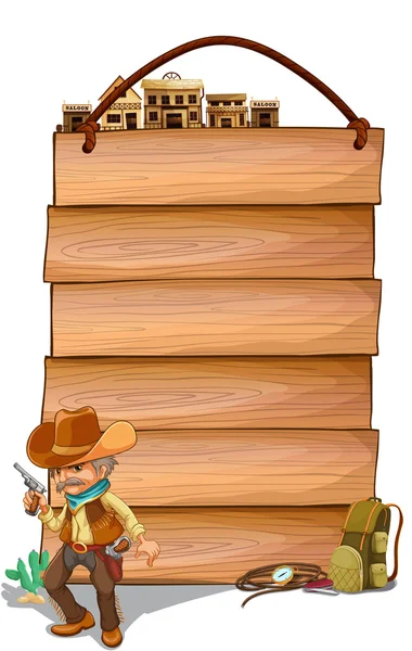 Üres fa deszka, egy cowboy — Stock Vector