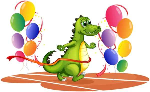 A crocodile walking between balloons — Stock Vector