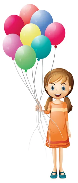 A girl holding eight colorful balloons — Stock Vector