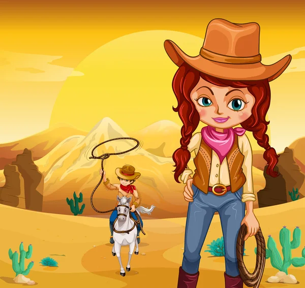 Kovboj a cowgirl na poušť — Stockový vektor