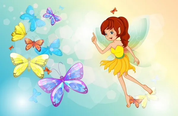 A fairy with colorful butterflies — Stock Vector