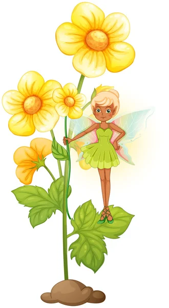 A sunflower with a fairy — Stock Vector